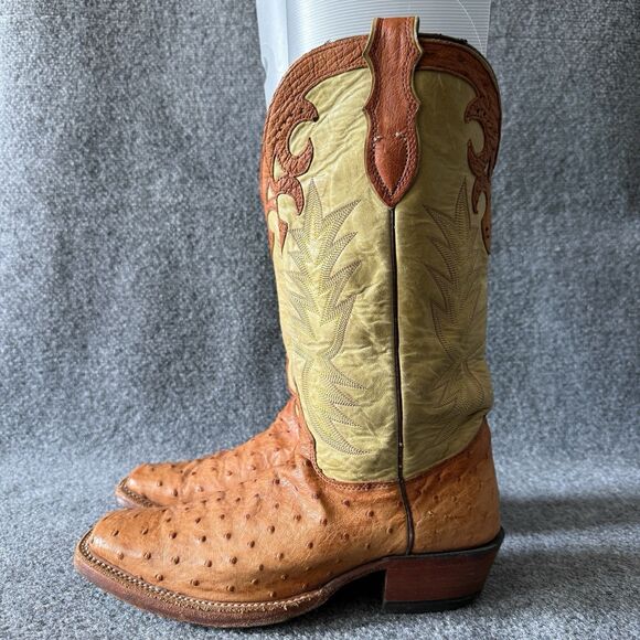 Vintage Justin Premium 24kt Gold Full Quill Ostrich Boots Cognac Olive Size 7.5 main image 8